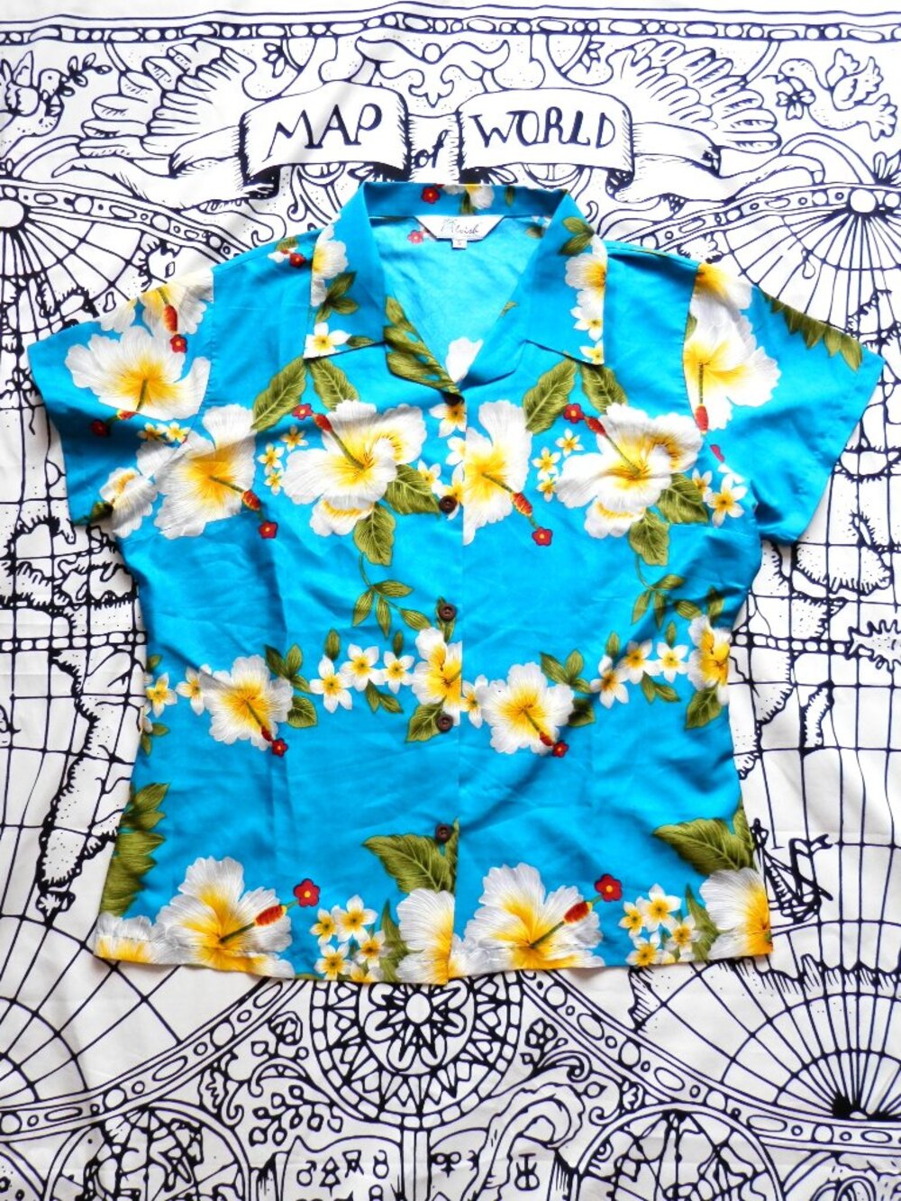 Alvish Women's Tropical Hibiscus Button Up Hawaiian Shirt